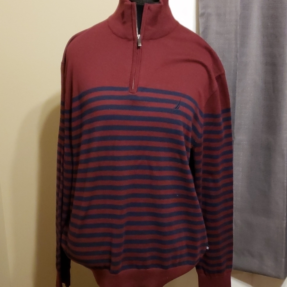Nautica lightweight burgandy striped sweater